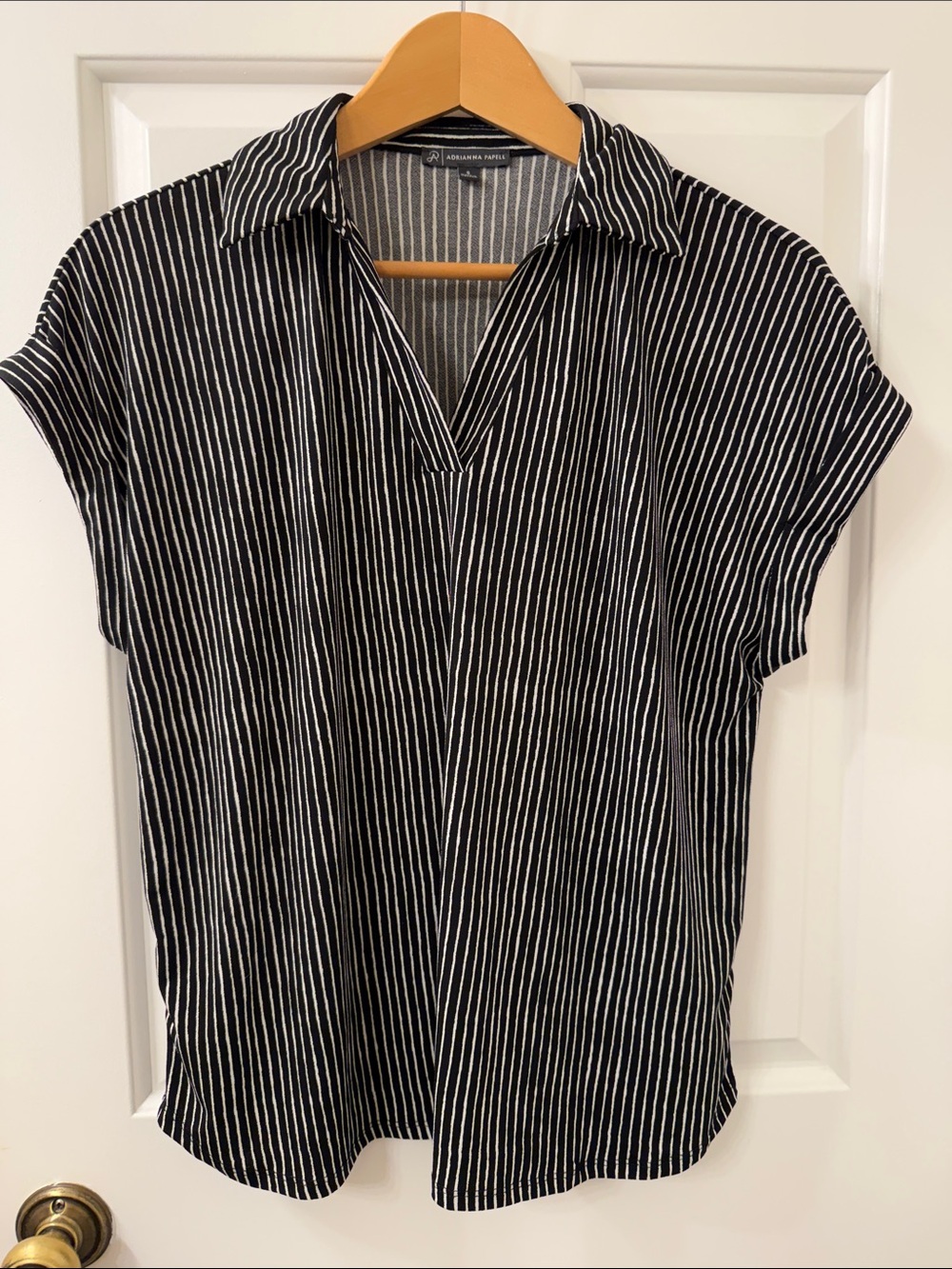 Adrianna Papell Black and White Striped Knit Top